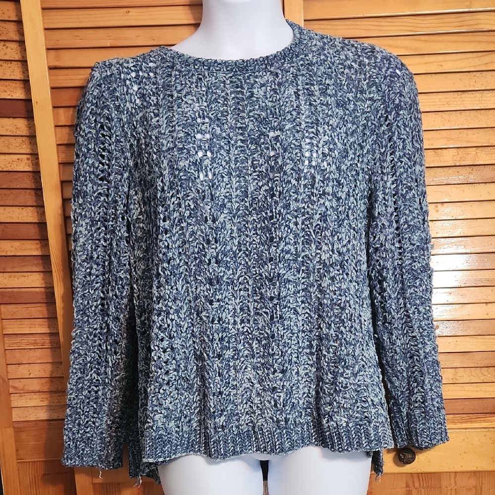 Chunky Blue and White Open Knit Sweater